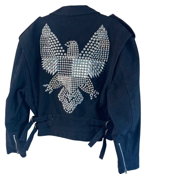 Jeff Hamilton Vintage Mens Size M Black Studded Eagle Biker Denim Jacket Rare - Picture 13 of 13